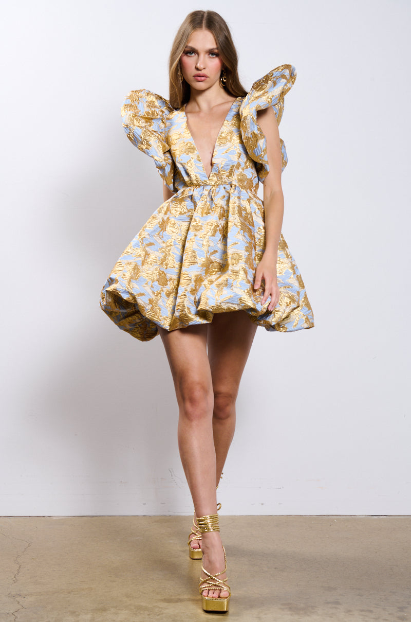 BELLE OF THE BALL BROCADE MINI DRESS