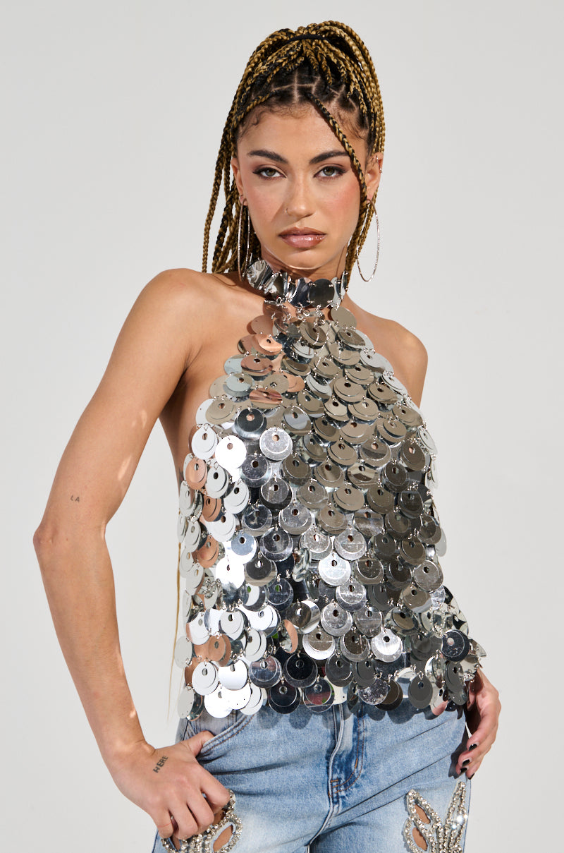 PARTY ALL NIGHT SEQUIN HALTER NECK TOP