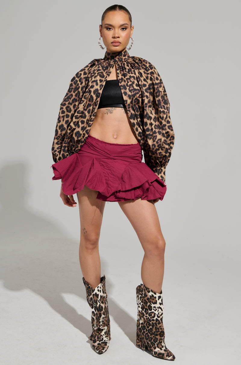 DANGEROUS GIRL LEOPARD LONG SLEEVE PUFF BLOUSE