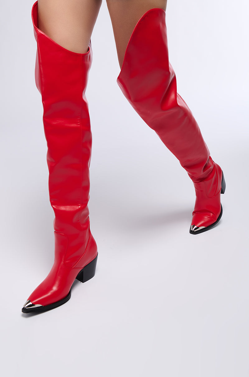 AZALEA WANG RIA OVER THE THIGH WESTERN BOOT IN RED