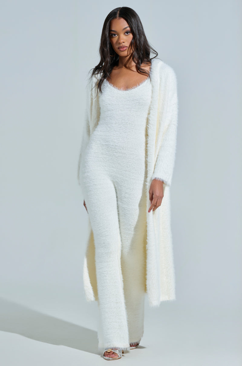 STAYING IN FUZZY KNIT JUMPSUIT