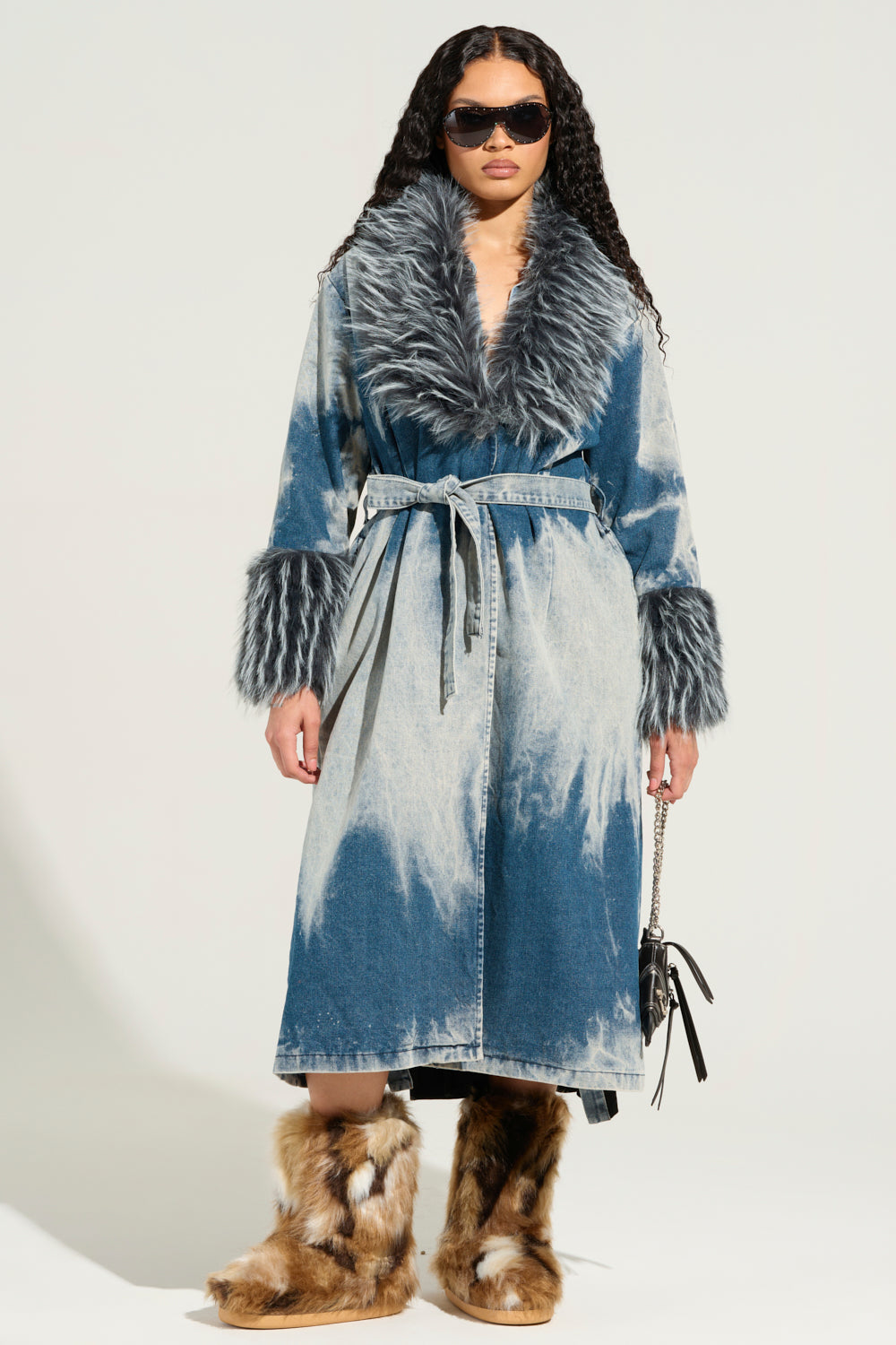 LIV FUR TRIM DENIM TRENCH