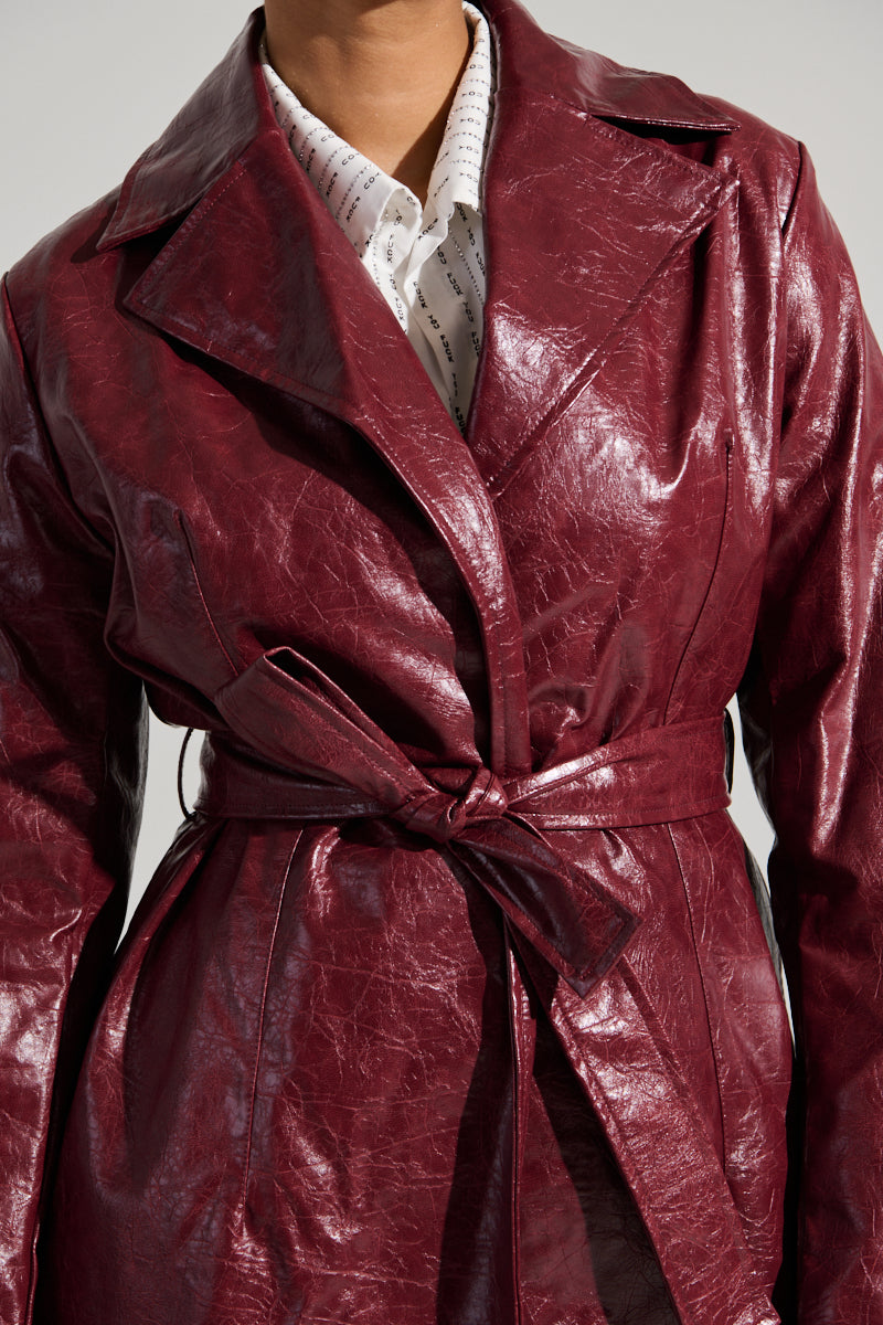 MISA FAUX LEATHER TRENCH