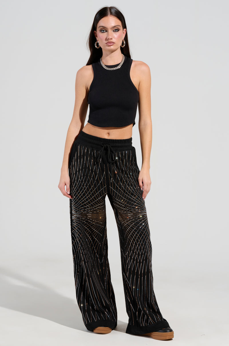 LIGHTS, CAMERA, ACTION! EMBELLISHED WIDE LEG SWEAT PANT