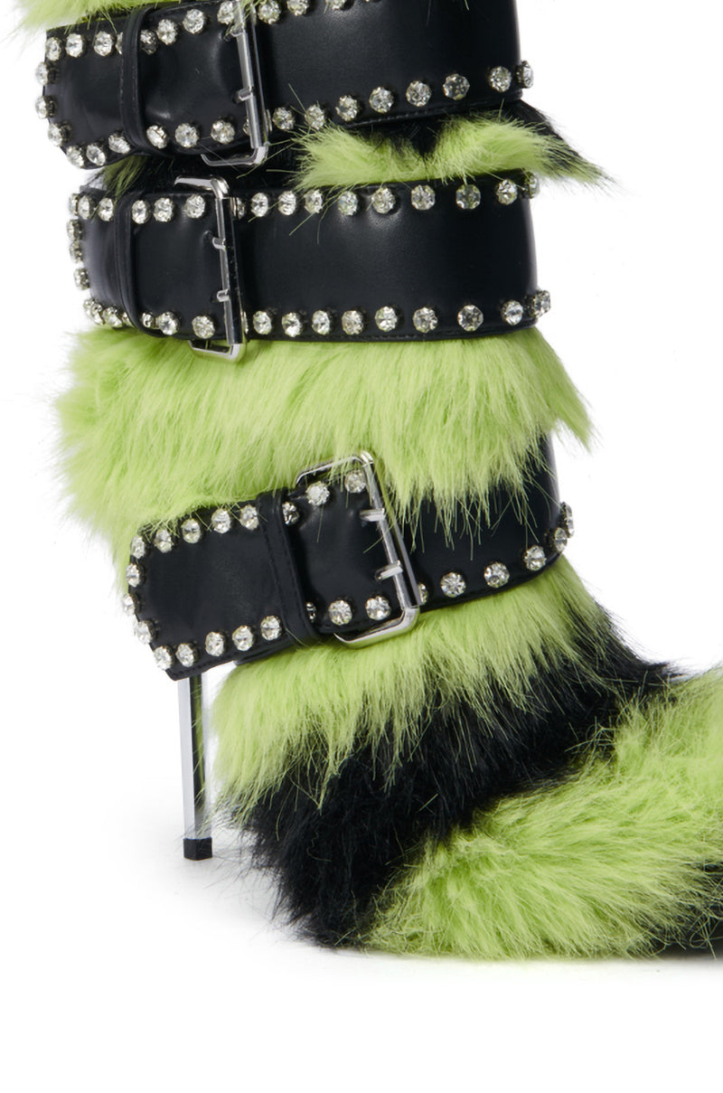 AZALEA WANG SOPHUS LIME FUR EMBELLISHED BOOTIE