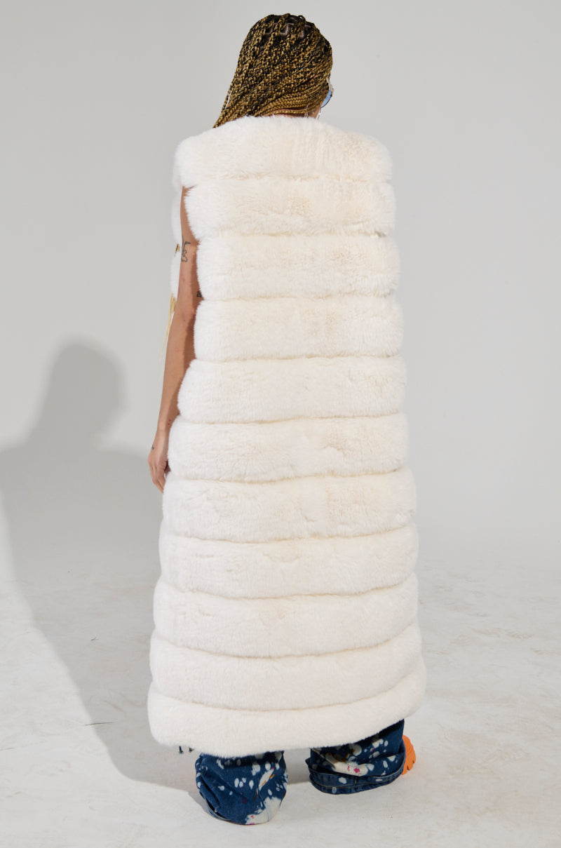 JENNY LIN FAUX FUR MAXI VEST IN WHITE