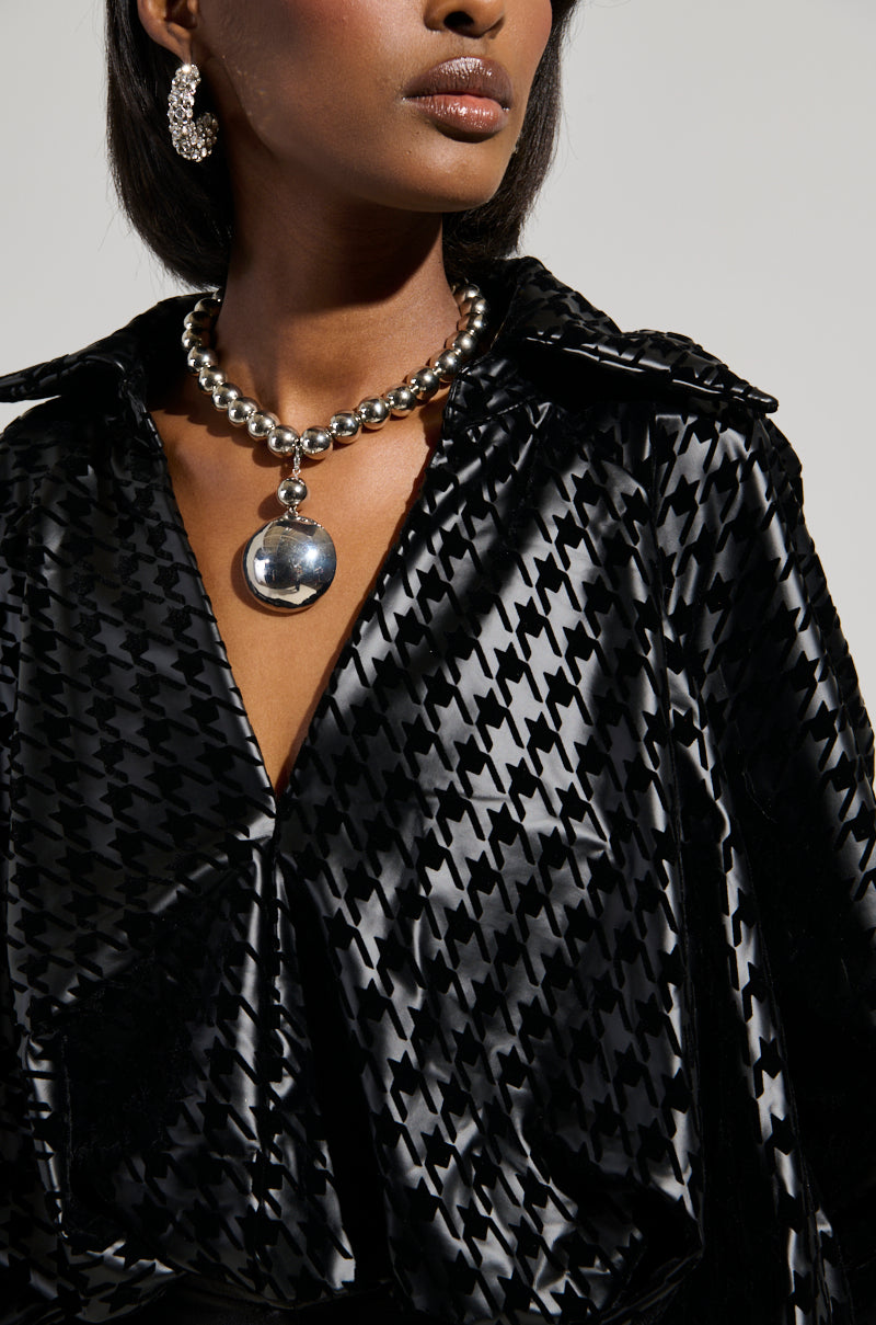 BADDEST OF EM ALL HOUNDSTOOTH FAUX LEATHER BLOUSE