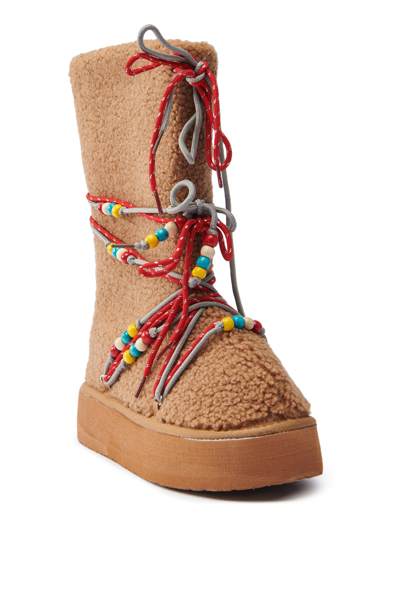 TIGHTROPES CHESNUT SHERPA WITH BEADS FLAT BOOTIE