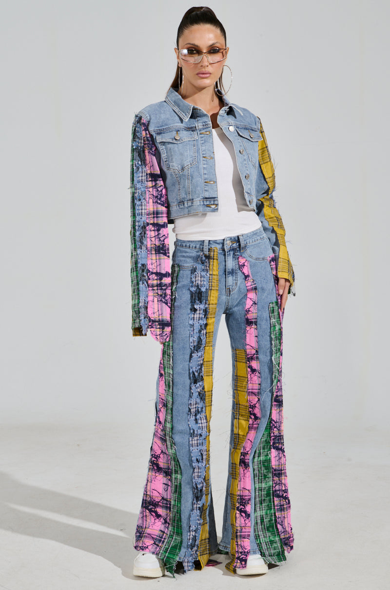 MAKING WAVES PATCHWORK FLARE DENIM