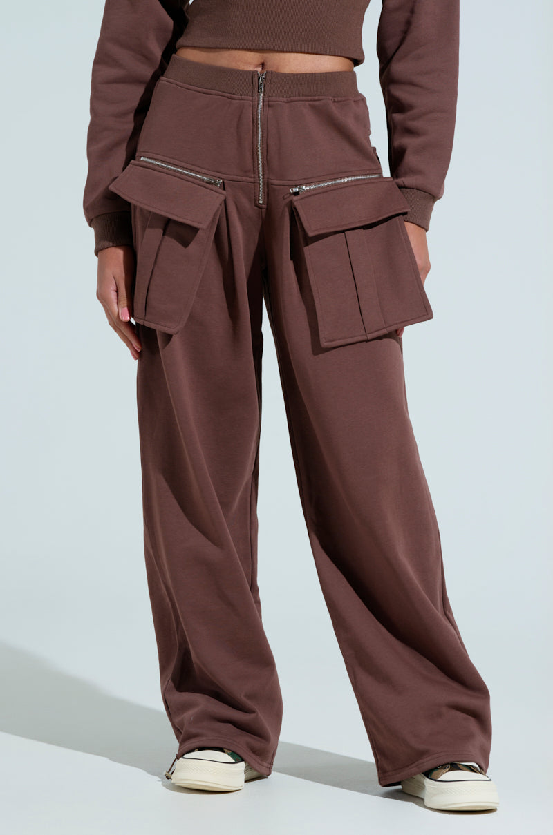 NIA ZIP OFF POCKET WIDE LEG SWEATPANT