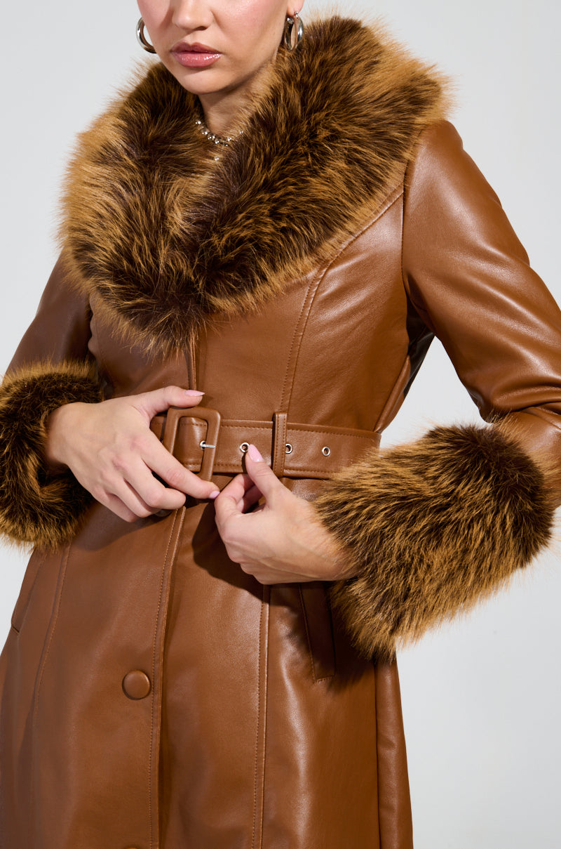 KAYA FUR LINED TRENCH IN TAN