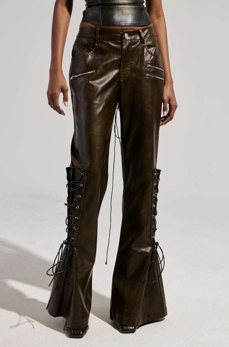 PAIGE FAUX LEATHER FLARE TROUSER