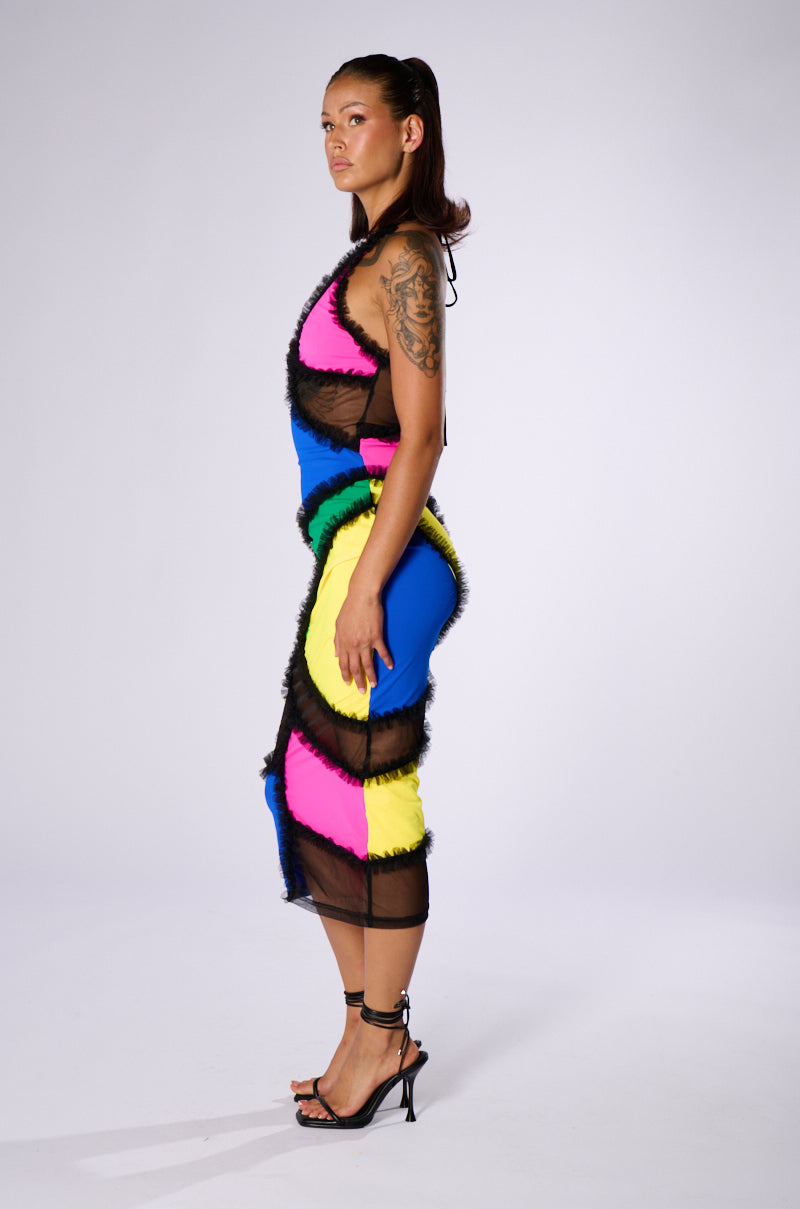 VIVENNE MULTI COLOR MESH MIDI DRESS