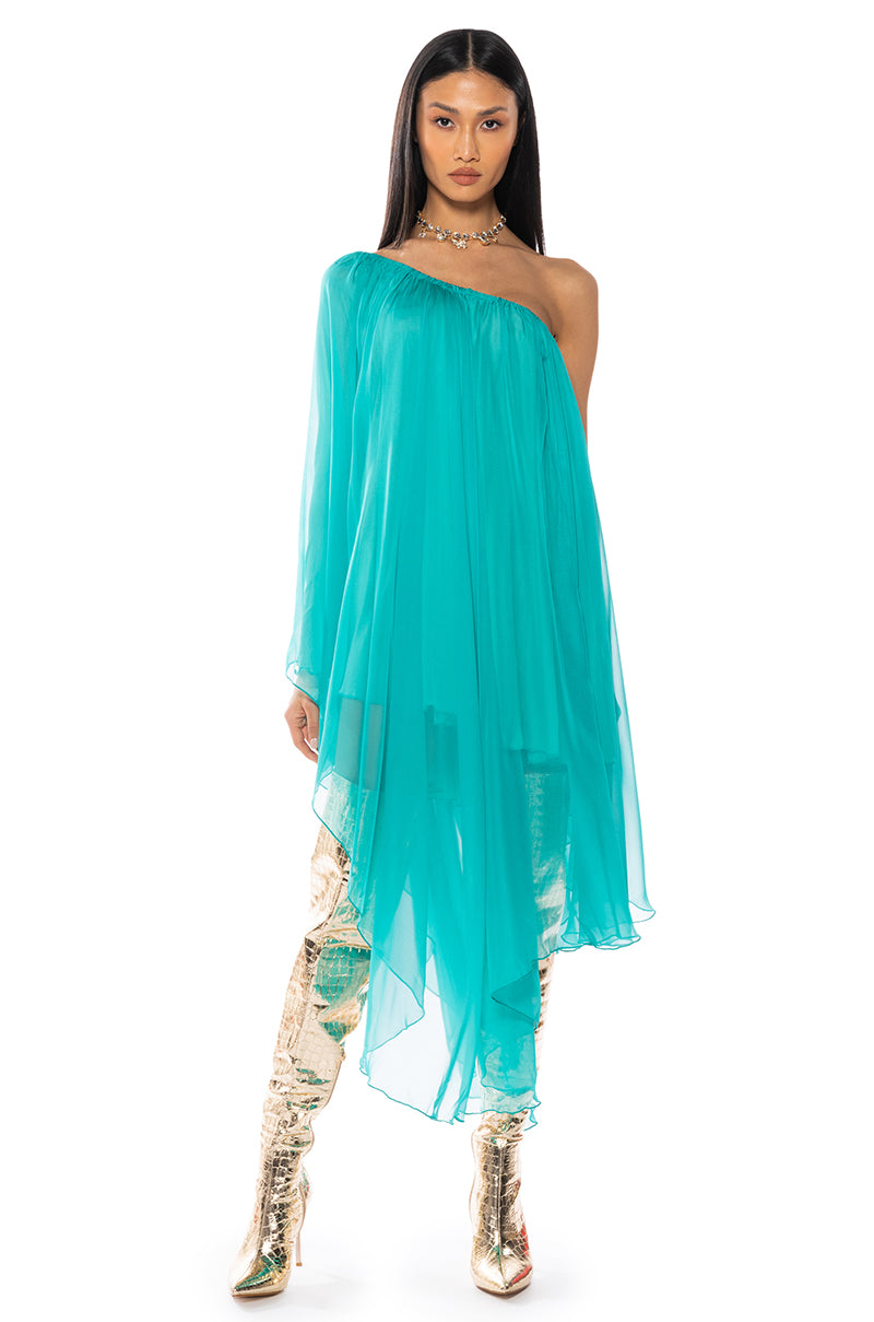 TERRA ONE SHOULDER FLOWY MIDI DRESS