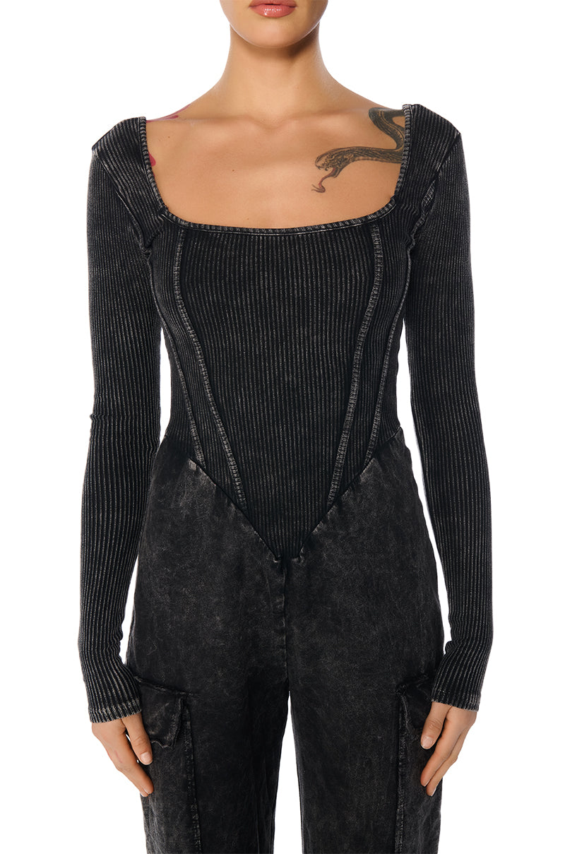 MILLIE MINERAL WASH CARGO JUMPSUIT IN BLACK