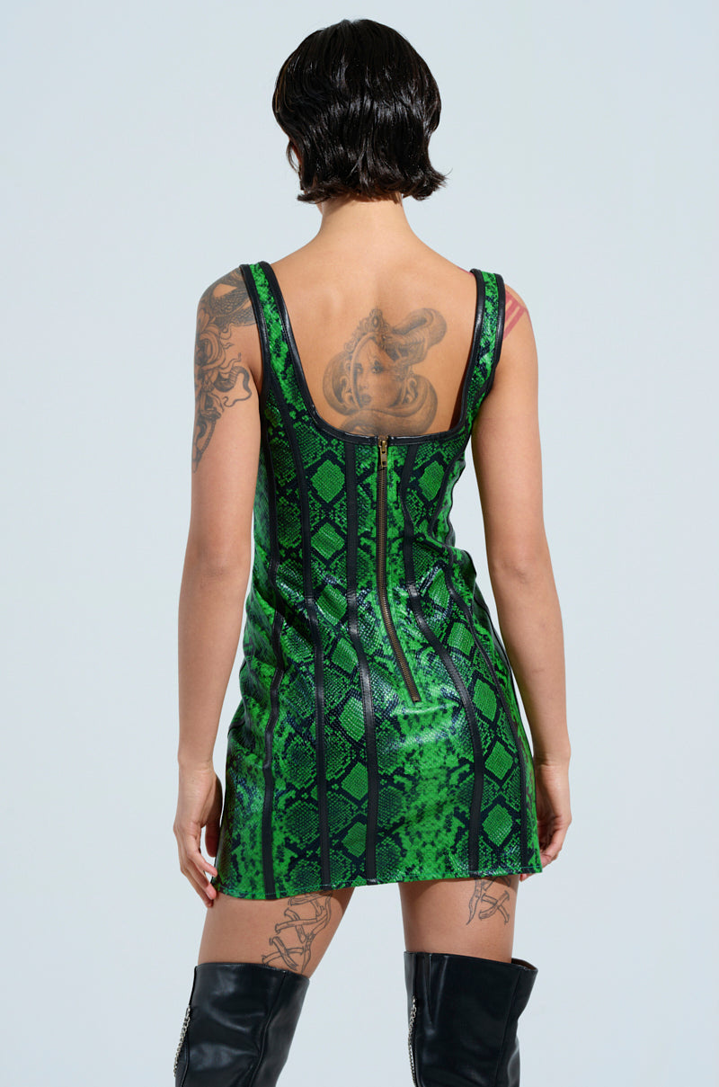 ON THE MOVE SNAKE PU MINI DRESS