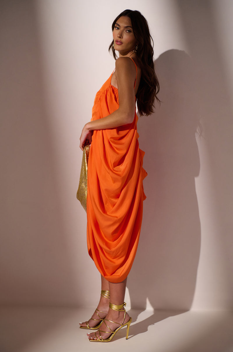 SMOOTH OPERATOR RUCHED MINI DRESS IN ORANGE