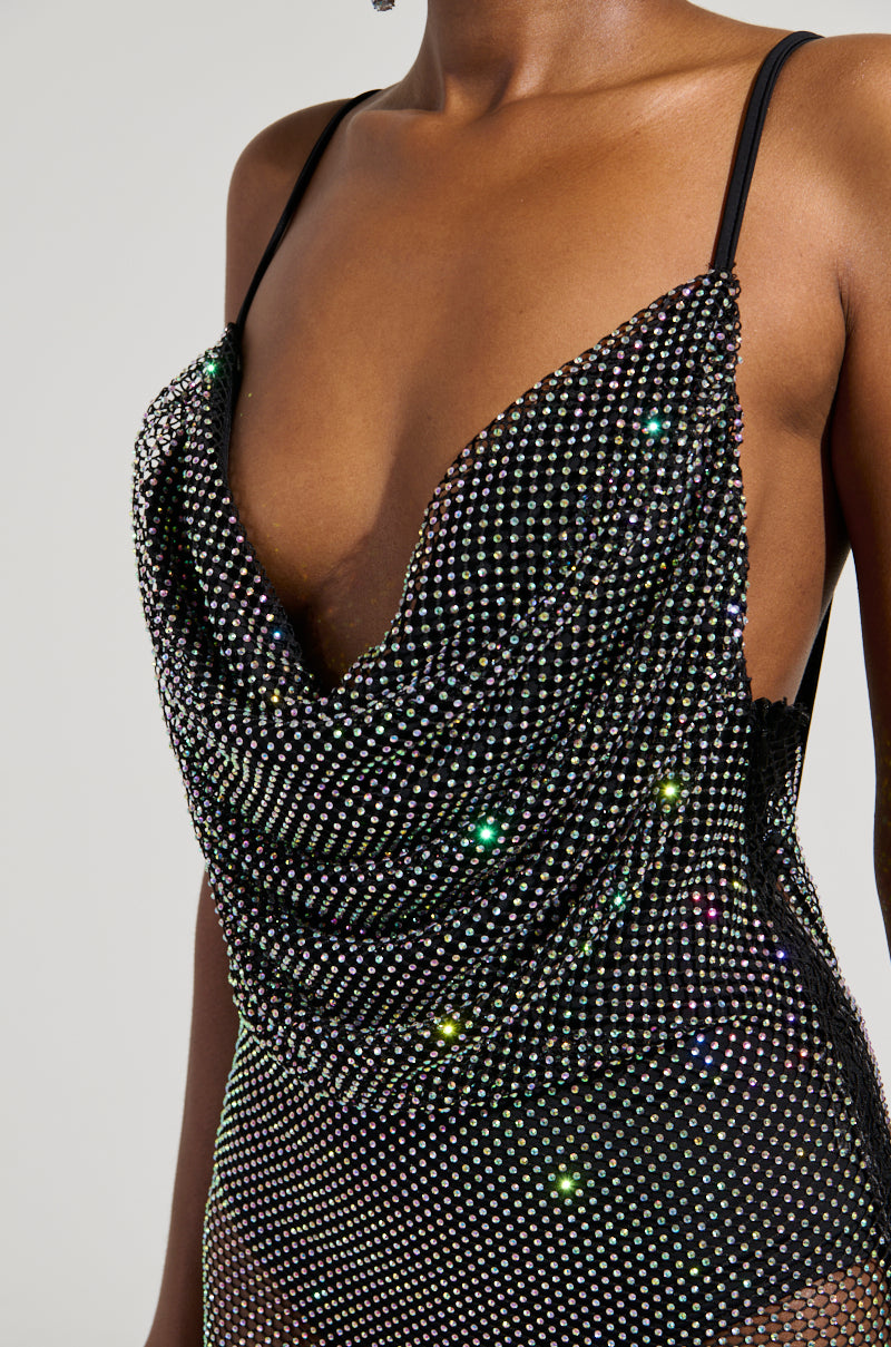 ACTIN BRAND NEW RHINESTONE MESH MAXI DRESS