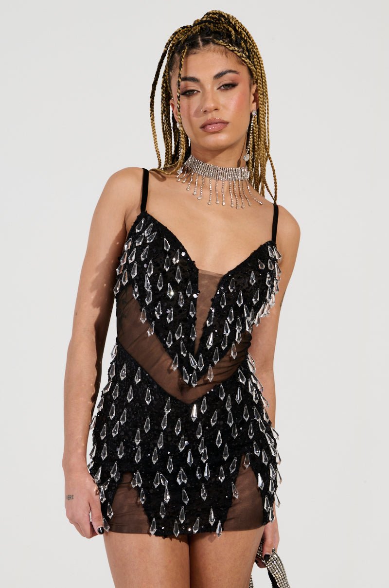 JULIETTE CRYSTAL EMBELLISHED MINI DRESS