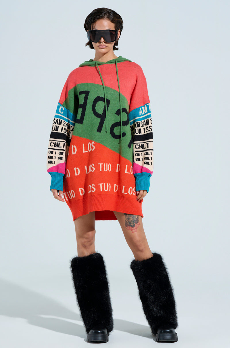 LOUD AND PROUD PULLOVER HOODED SWEATER DRESS