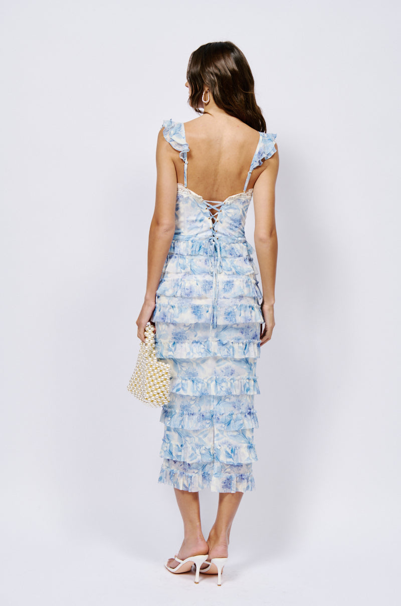 VALERIE FLORAL MESH MIDI DRESS