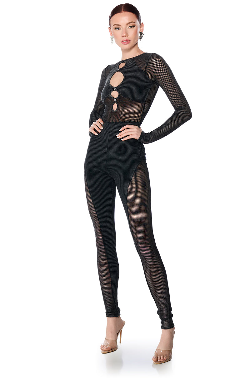 ARCHETYPE MESH KNIT CUTOUT JUMPSUIT