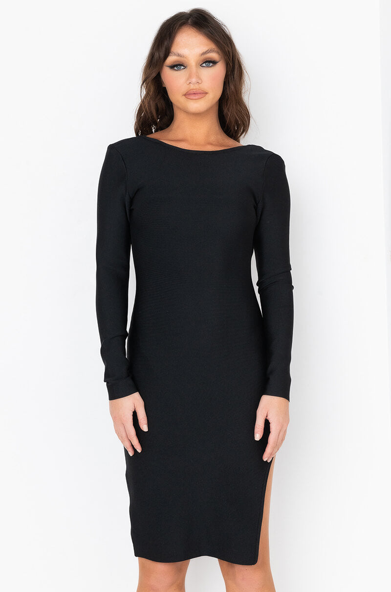 DROP IT LOW BACKLESS BANDAGE MIDI DRESS