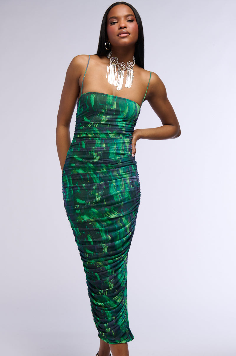 FIELDS OF GREEN MESH MIDI DRESS