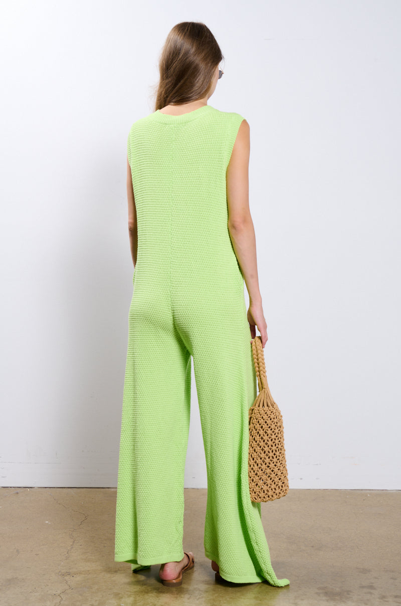 JUST LOUNGIN KNIT JUMPSUIT IN LIME