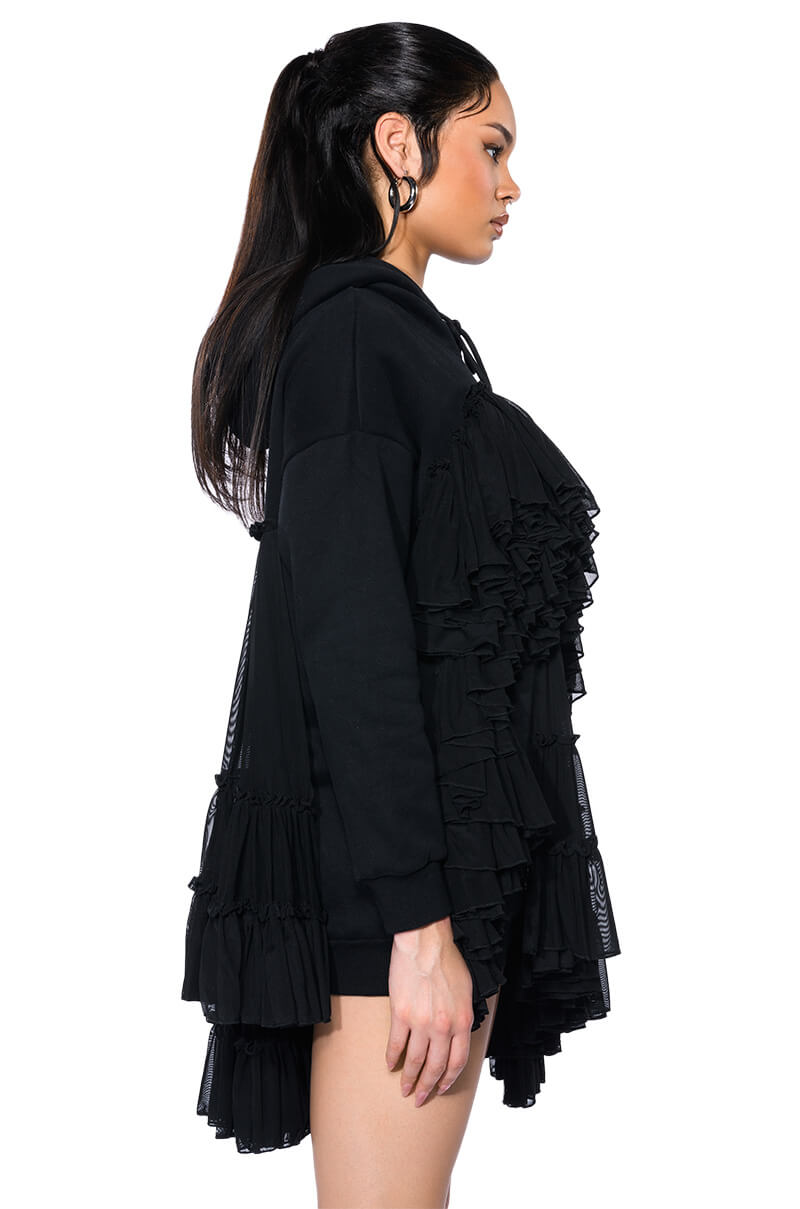 LOU LOU RUFFLE DETAIL HOODIE DRESS