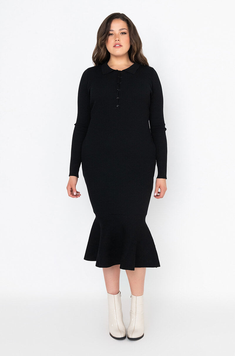 PLUS GOOD LOVE LONG SLEEVE MERMAID MIDI DRESS