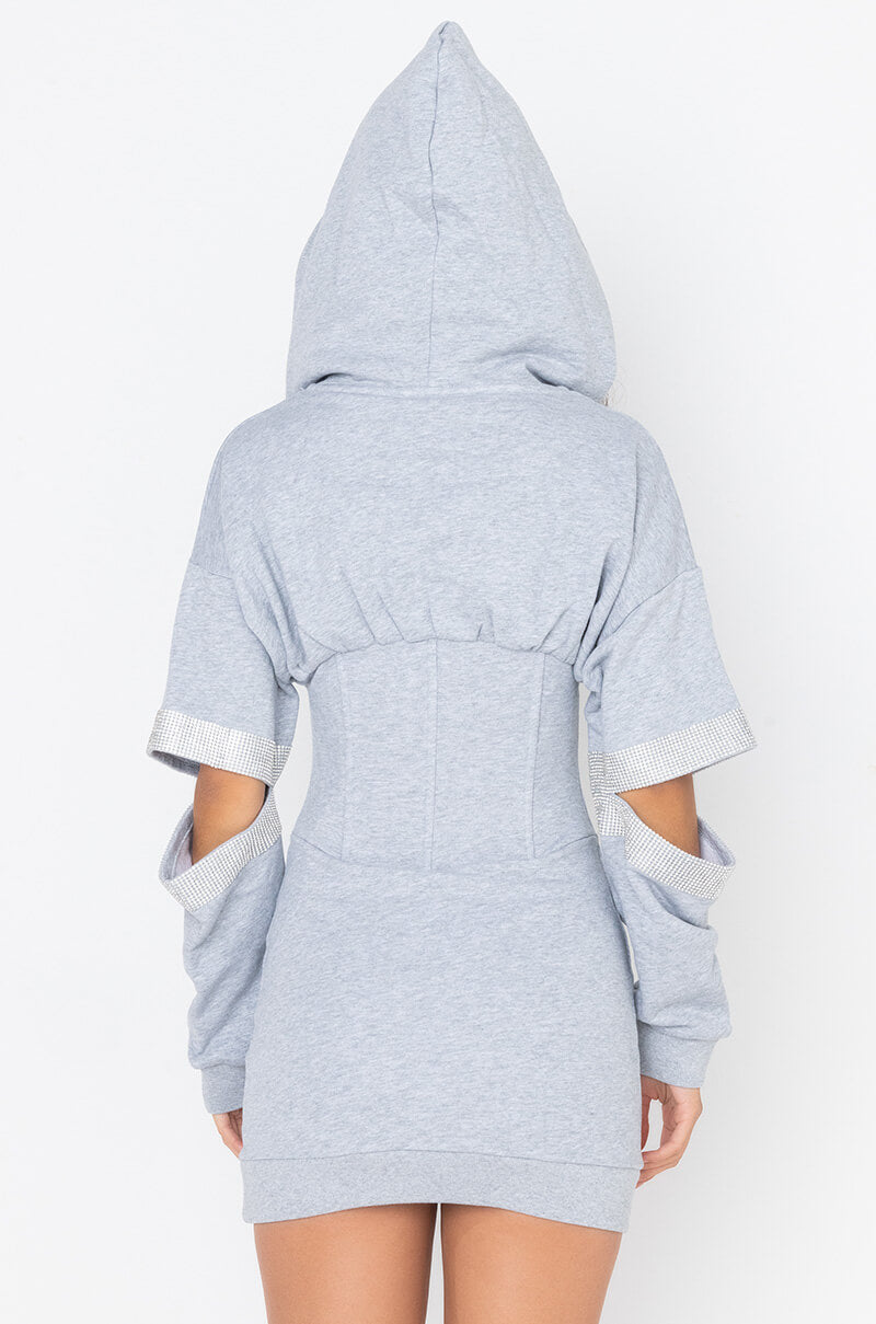 NO ONE LIKE YOU SWEATSHIRT DRESS WITH ATTACHED CORSET HEATHER CHARCOAL