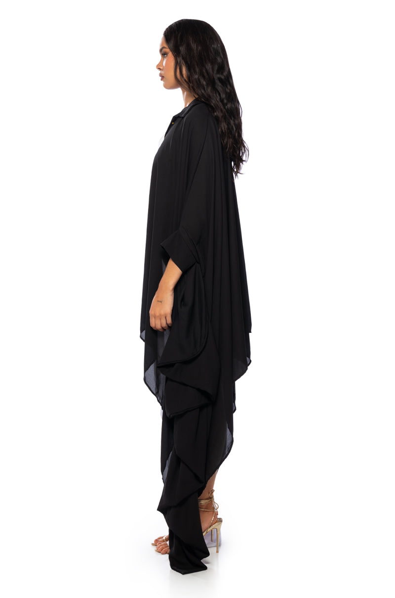 SPLIT DECISION HIGH COLLAR FLOWY MINI DRESS