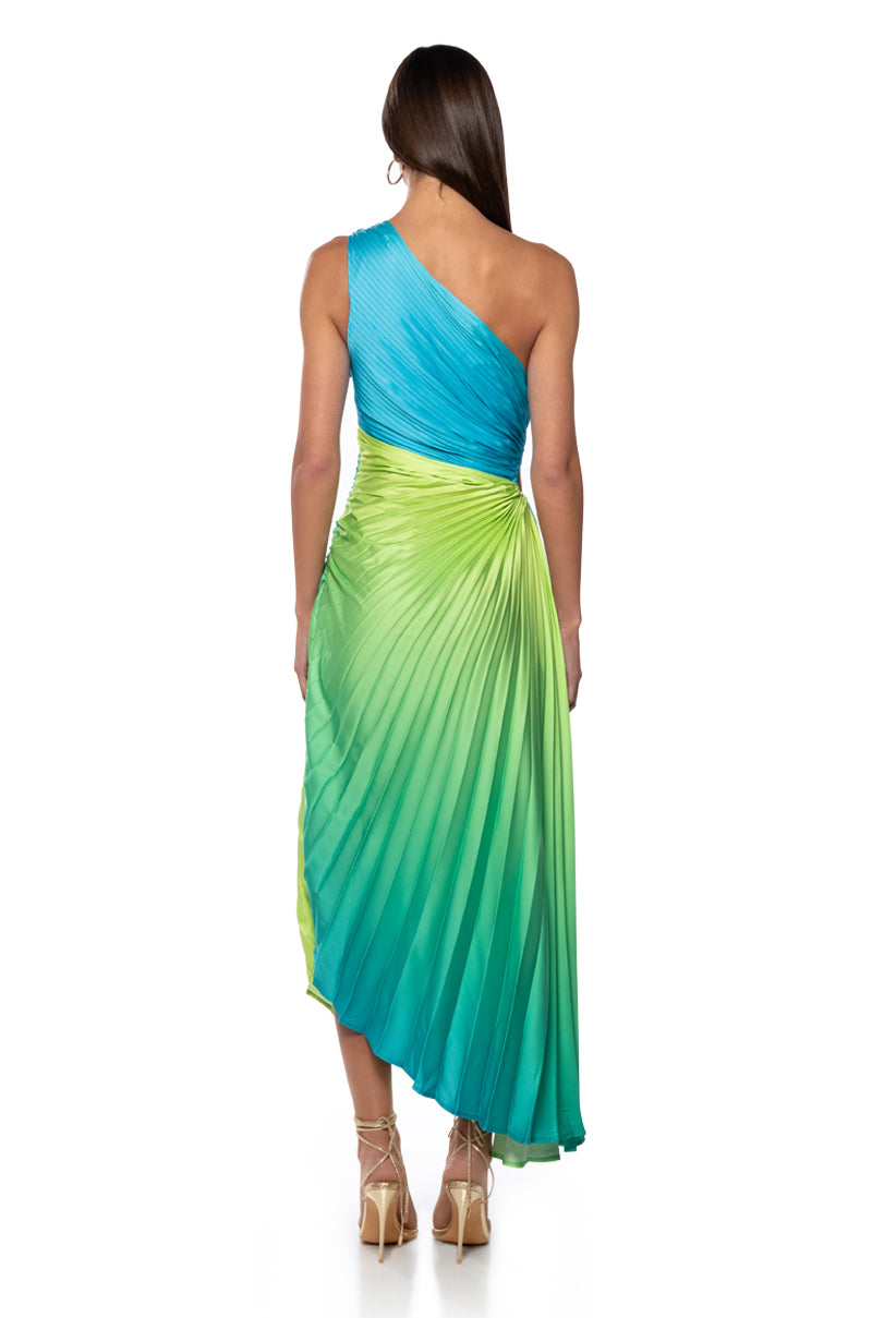 ON MY OWN WAVE OMBRE ONE SHOULDER MAXI DRESS