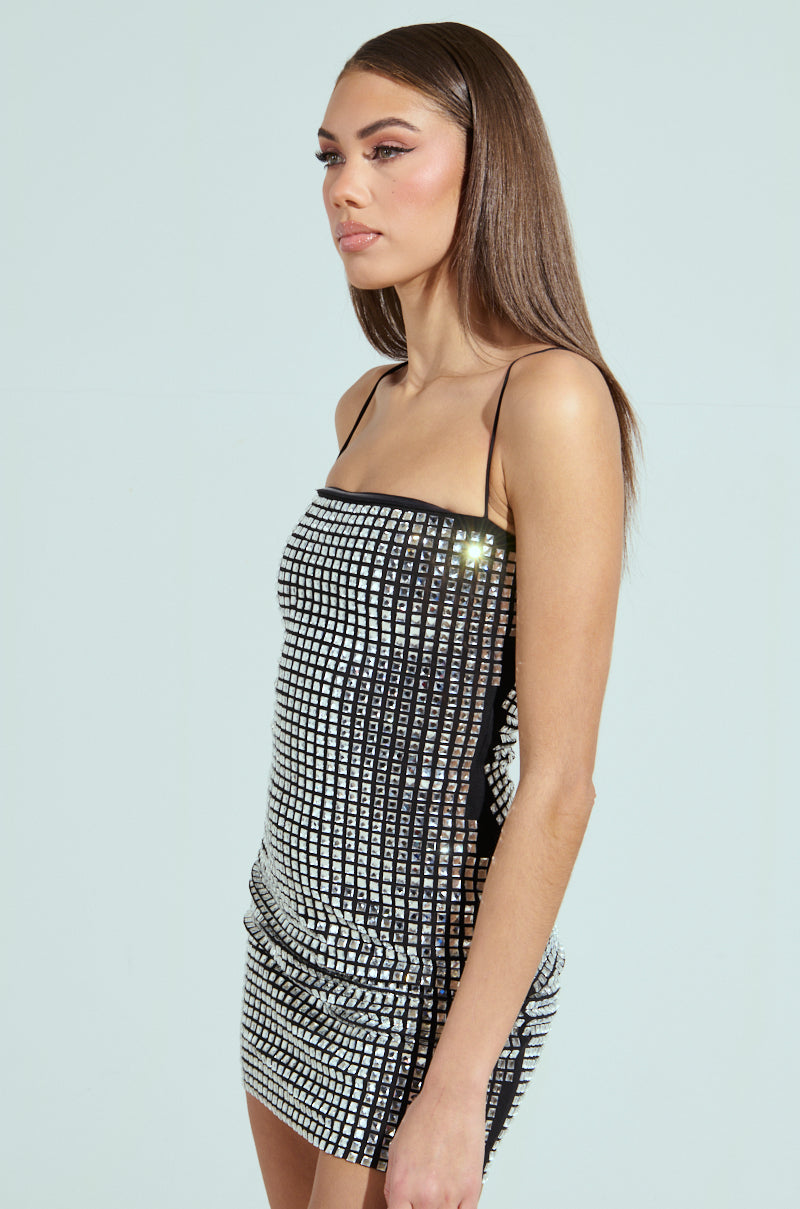 IN MY ELEMENT RHINESTONE MESH MINI DRESS