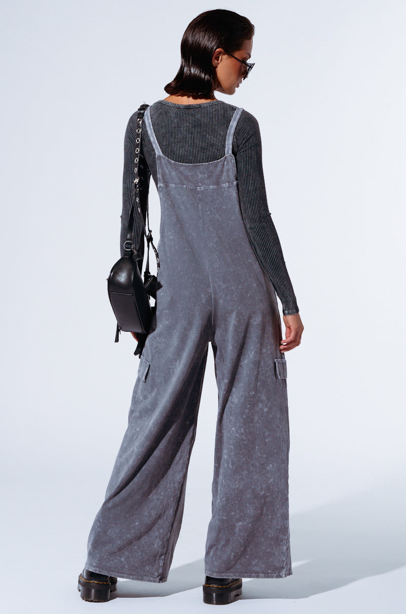 GAIA WASHED WIDE LEG JUMPSUIT IN CHARCOAL