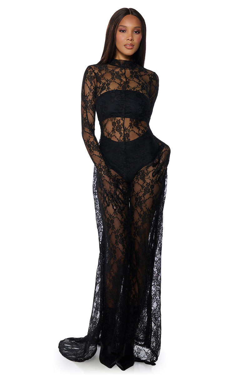 WORK THE ROOM LACE JUMPSUIT