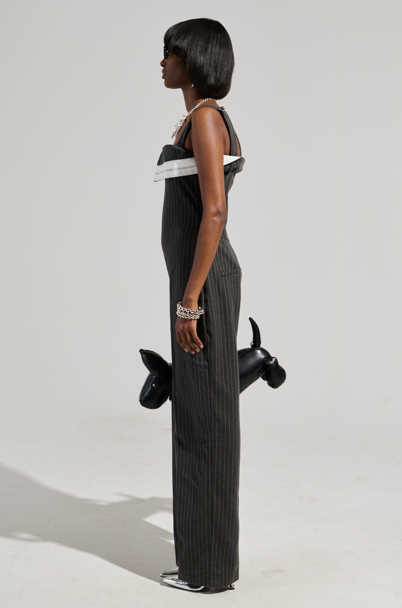 RITA PINSTRIPE SUITED JUMPSUIT