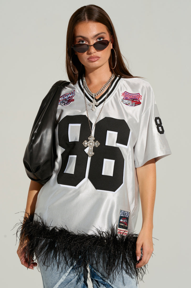 GO SPORTS FEATHER TRIM JERSEY DRESS