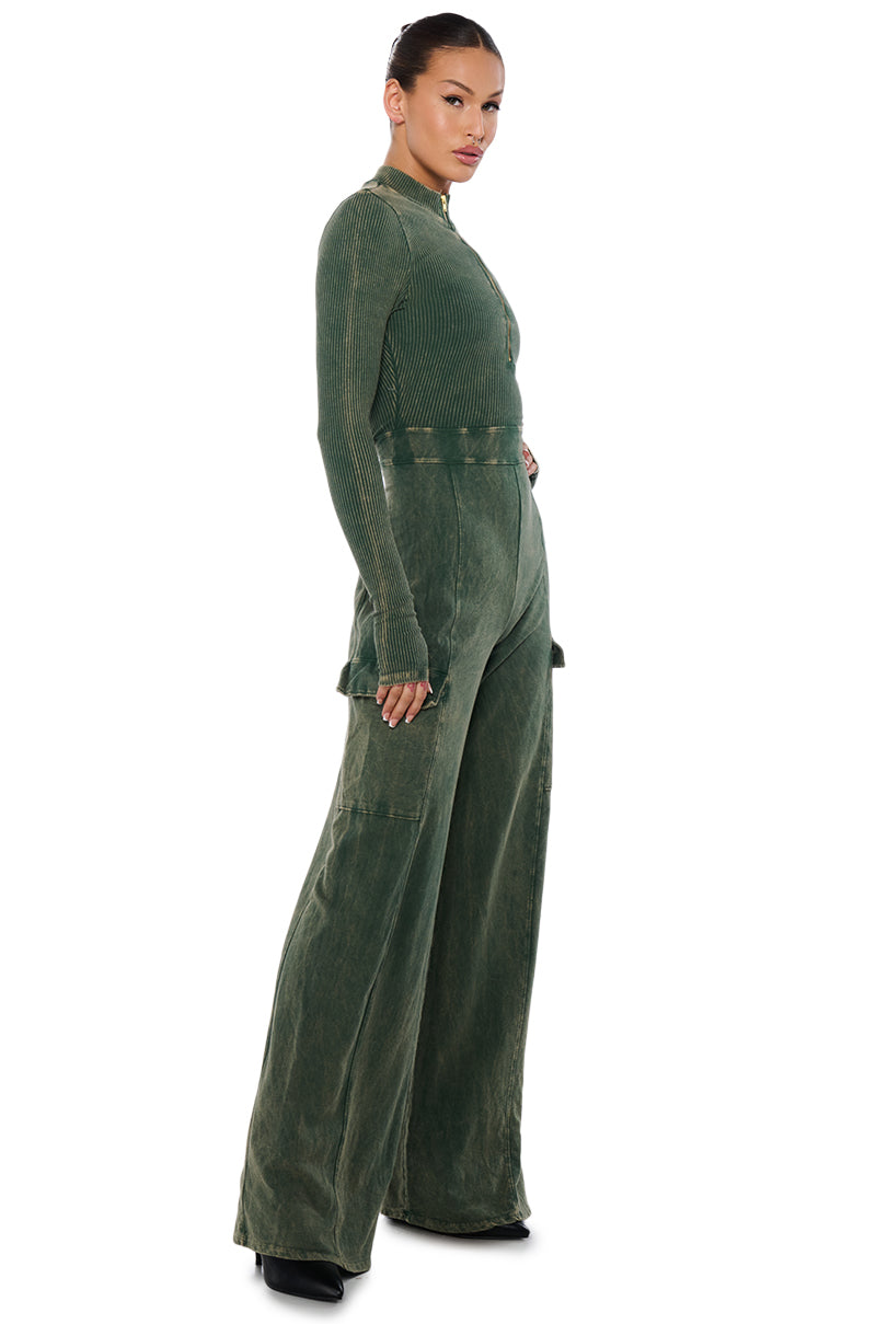KELLY QUARTER ZIP CARGO JUMPSUIT