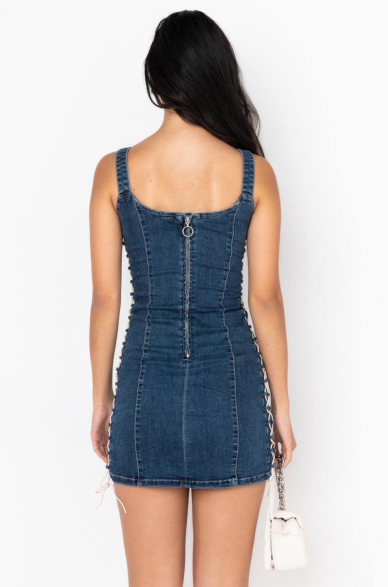 LITTLE LACE UP FLEXFIT DENIM MINI DRESS