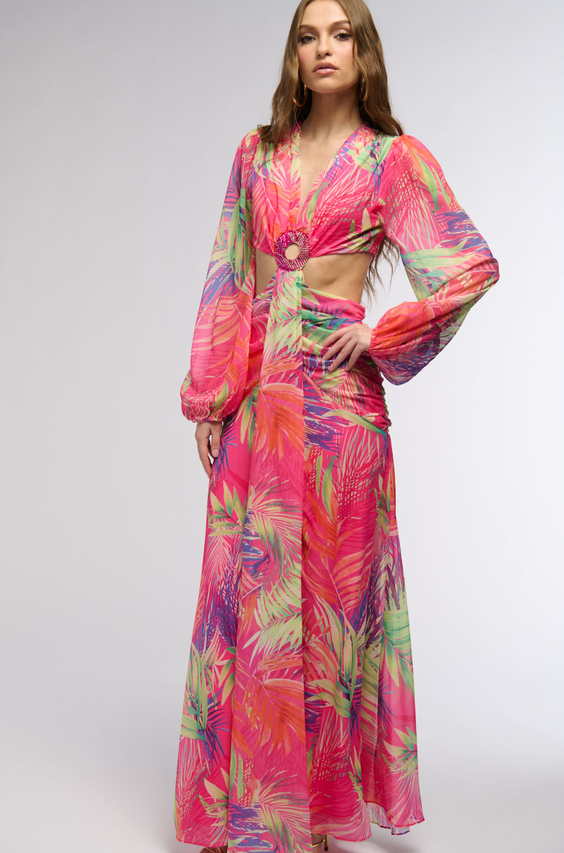 HEART OF PALM PRINTED MAXI DRESS IN PINK MULTI