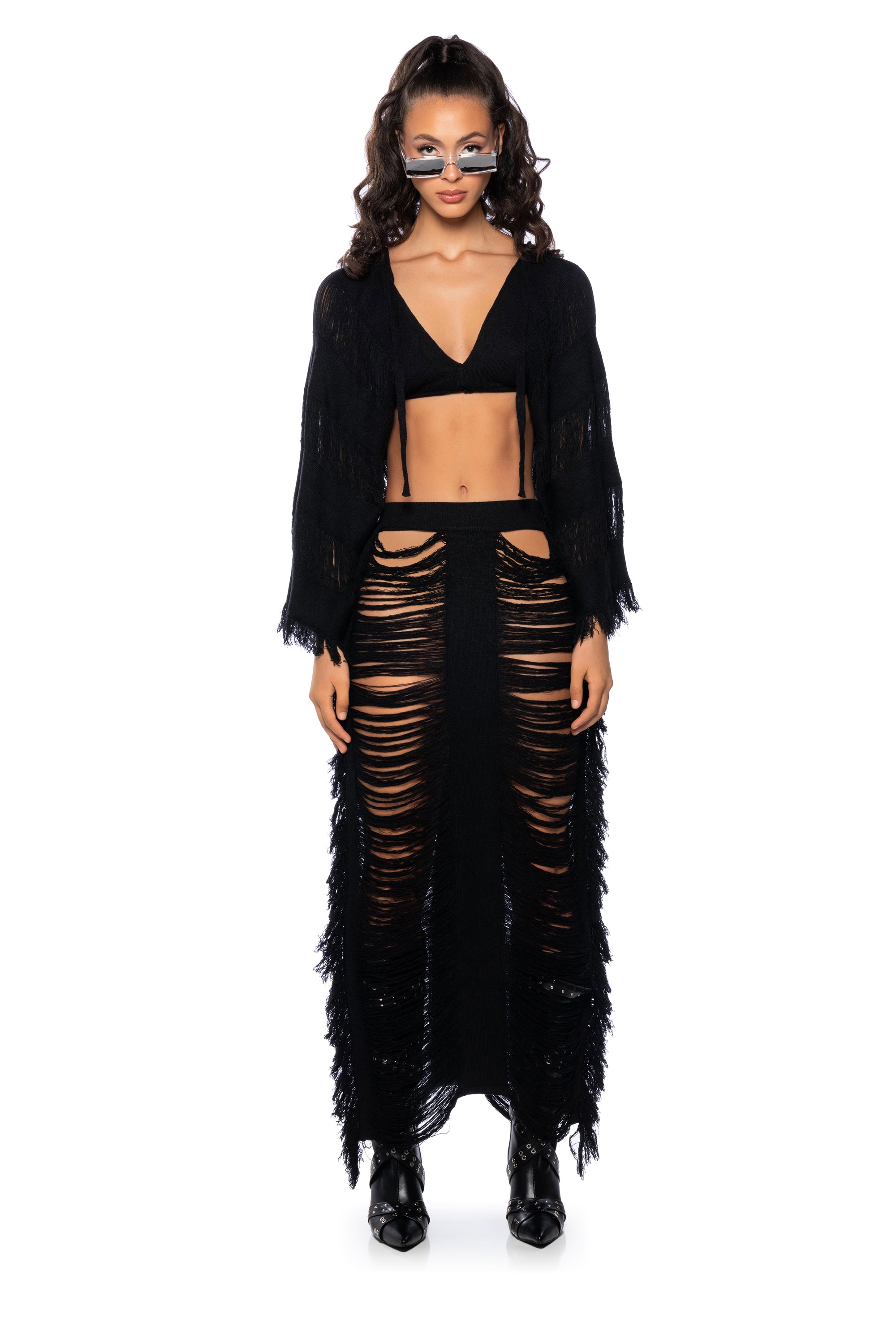 KIMBELLA FRINGED TWO PIECE MAXI SKIRT SET