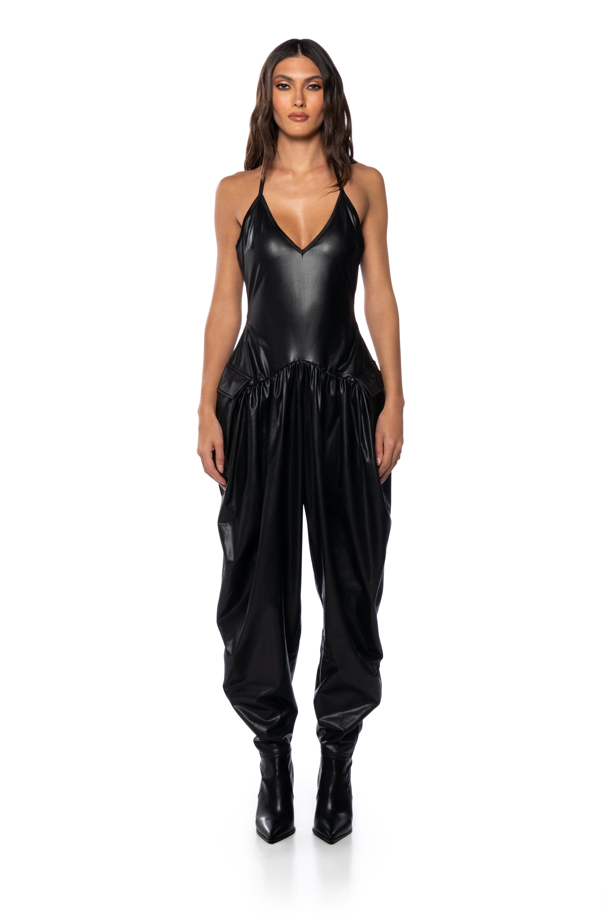 THALIA RELAXED FIT HALTER NECK JUMPSUIT