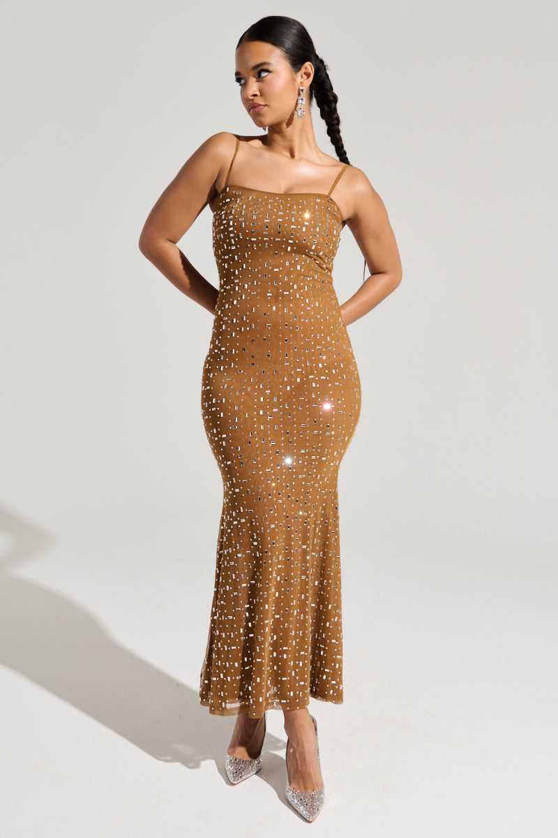 ANASTASIA MESH RHINESTONE MAXI DRESS