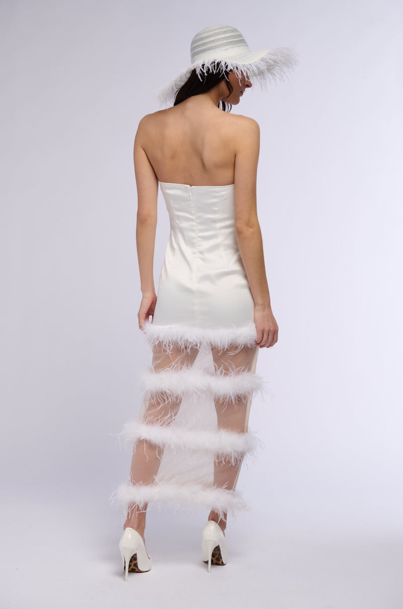 READY TO PARTY FEATHER CUT OUT MIDI DRESS