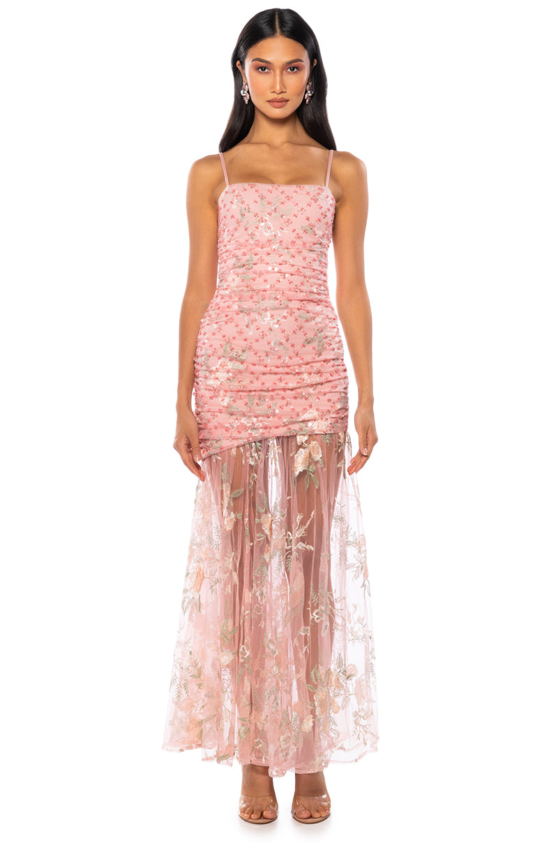 VIVIAN BEADED SLEEVELESS MAXI DRESS IN PINK