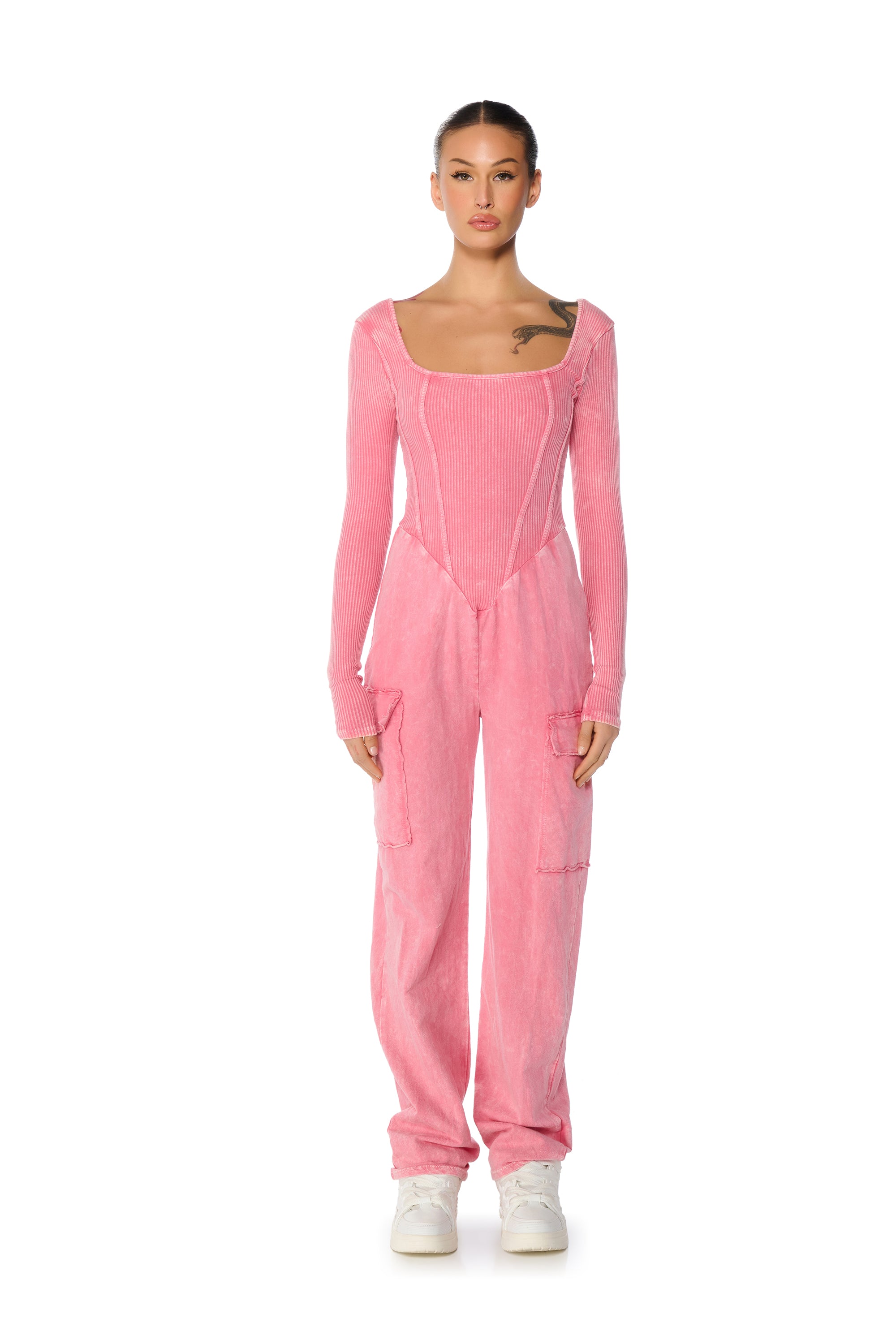 MILLIE CORSET CARGO JUMPSUIT IN PINK