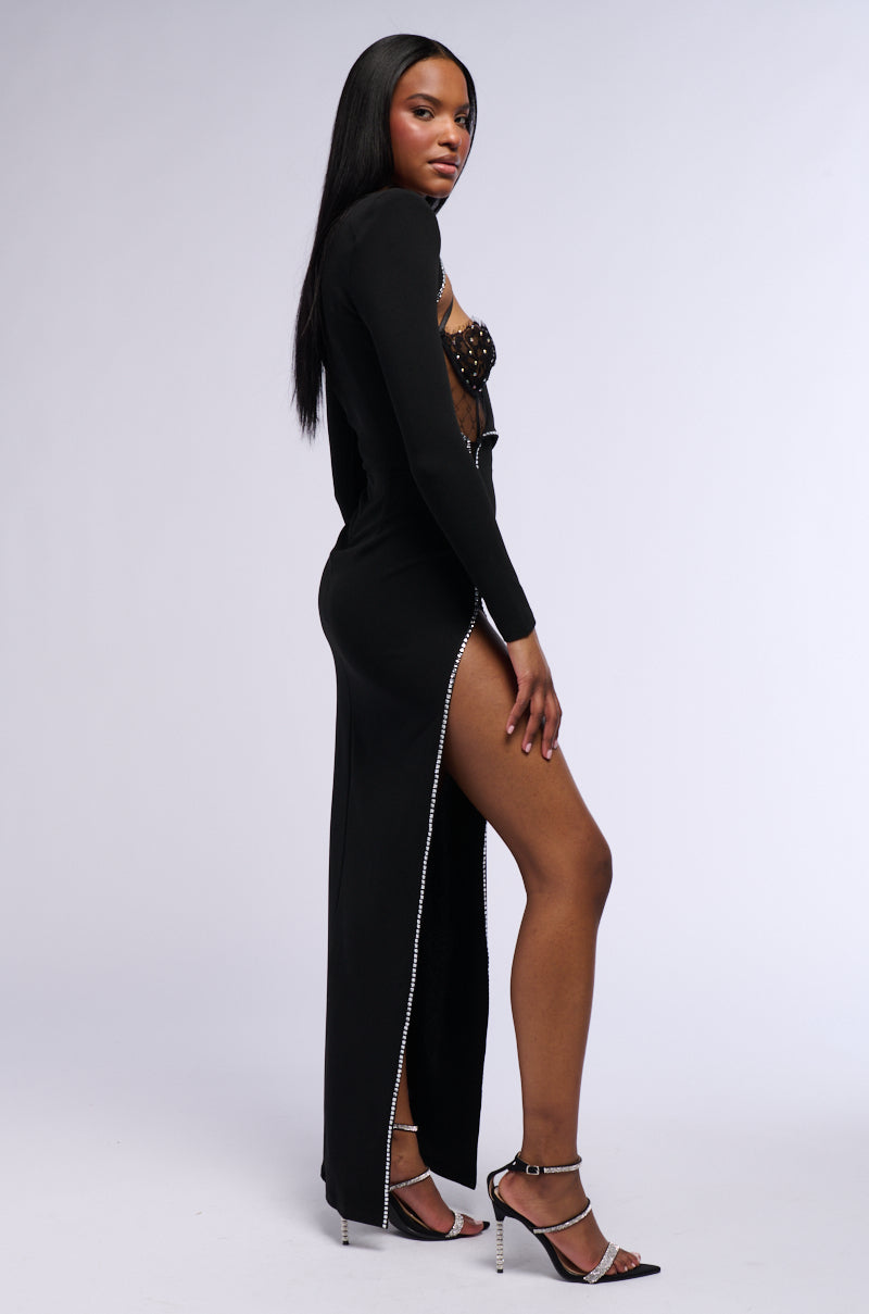 LEADER OF THE PACK LONG SLEEVE HIGH SLIT GOWN