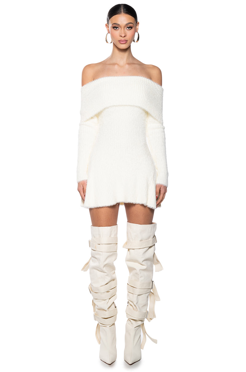 ARI OFF THE SHOULDER KNIT MINI DRESS